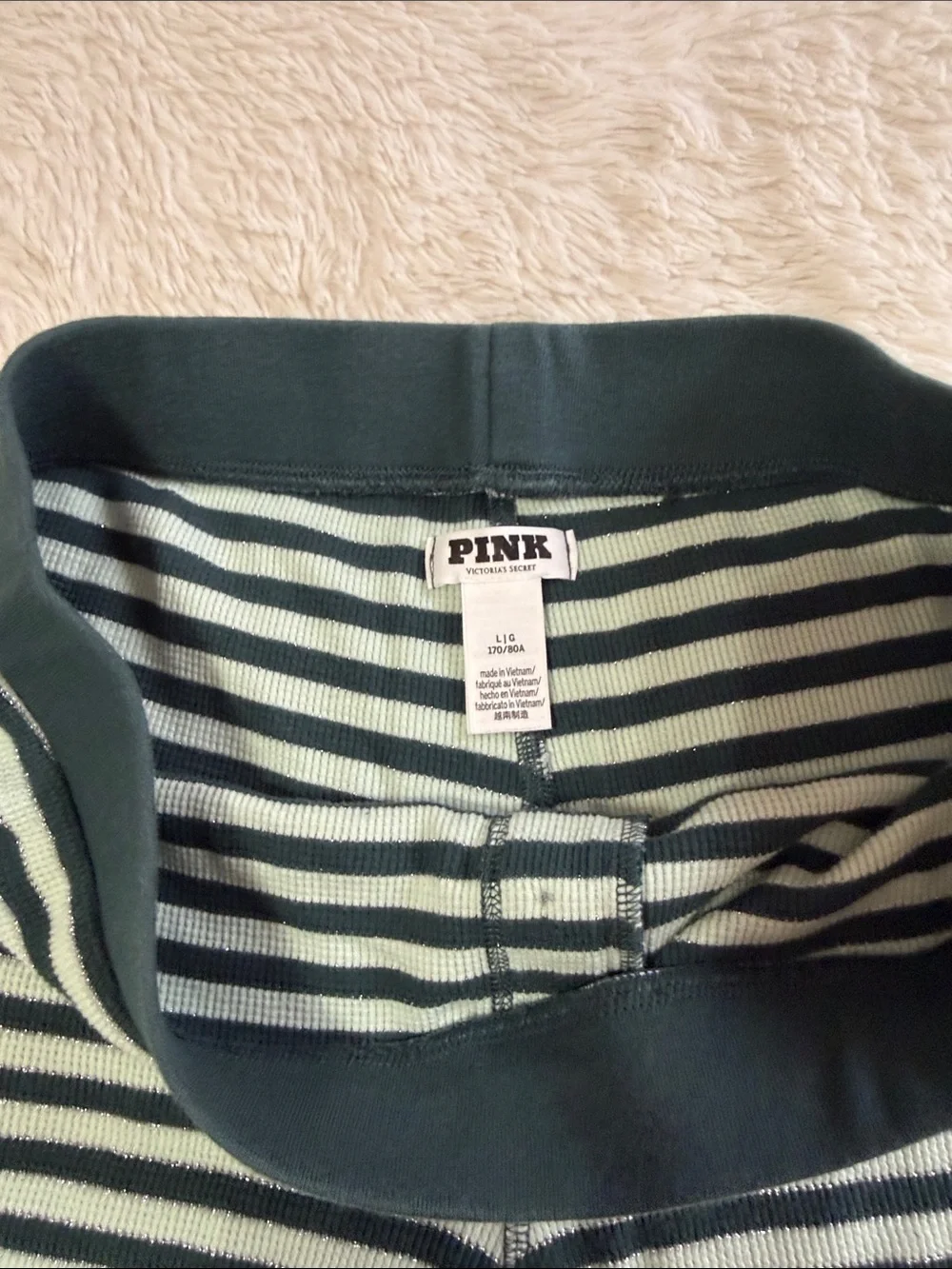 PINK Victoria's Secret Black and Light Green Striped Athletic Shorts